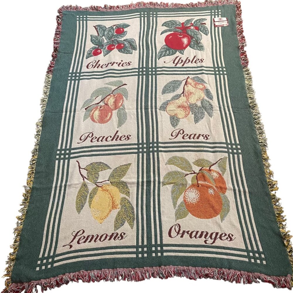 The Rug Barn Fruit Sampler Seafoam Combo Throw Blanket Cotton Vintage 57"x43"‎